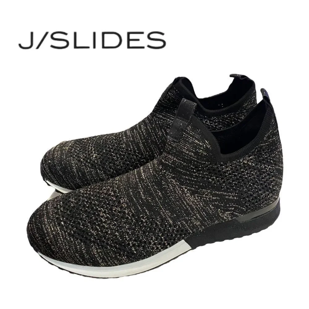NEW in Box Urban Sport by J/SLIDES Orion Black Gold Metallic Sock Sneakers 10